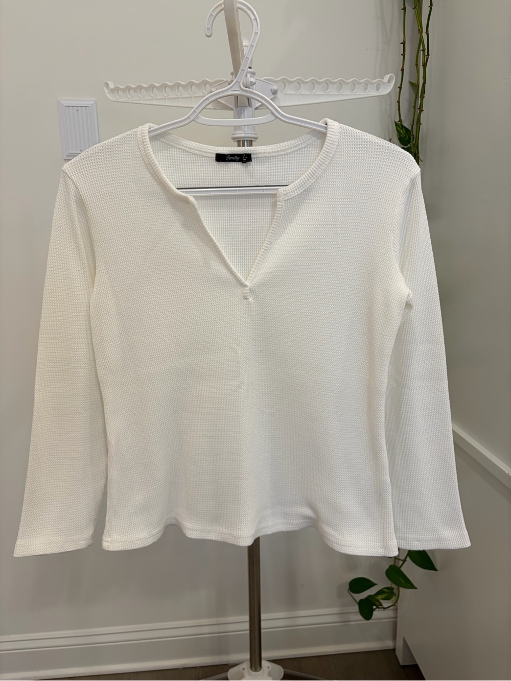 Everyday White Waffle-Knit Long Sleeve Top